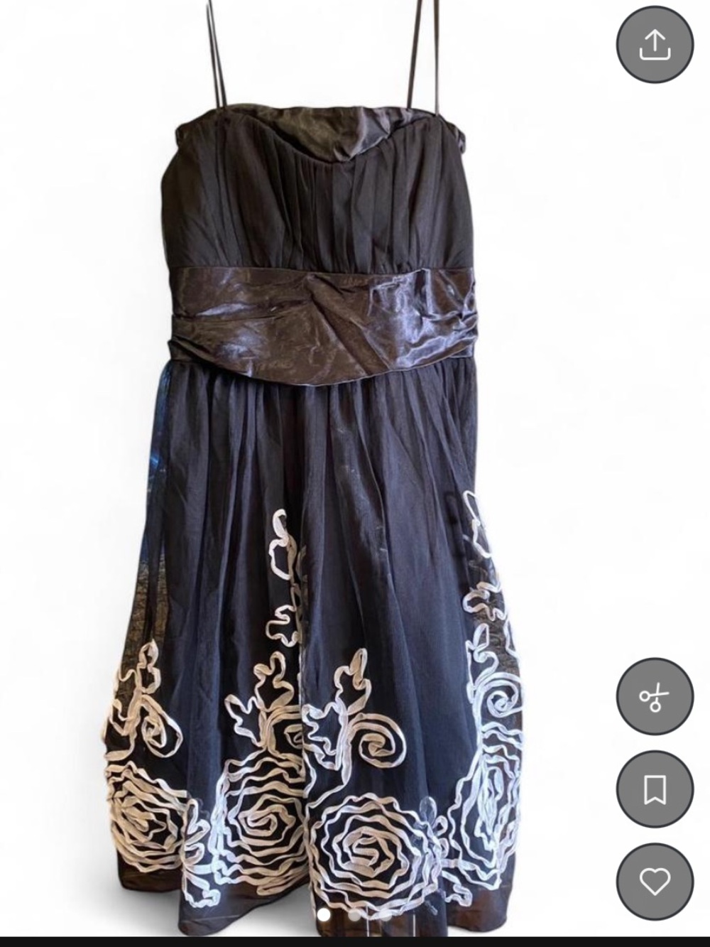 Studio Y Black Strapless A-Line Dress with White Floral Accents